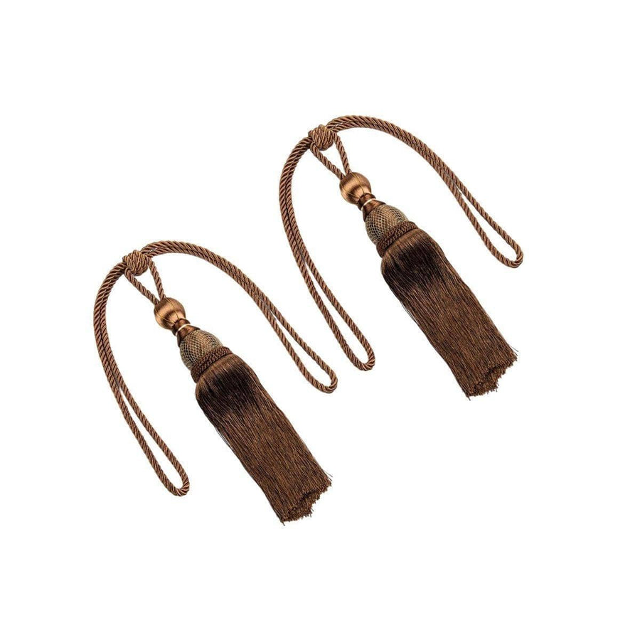 Silk-Like Tassel Curtain Tiebacks with Rope Loop, 1 Pair - Dark Brown