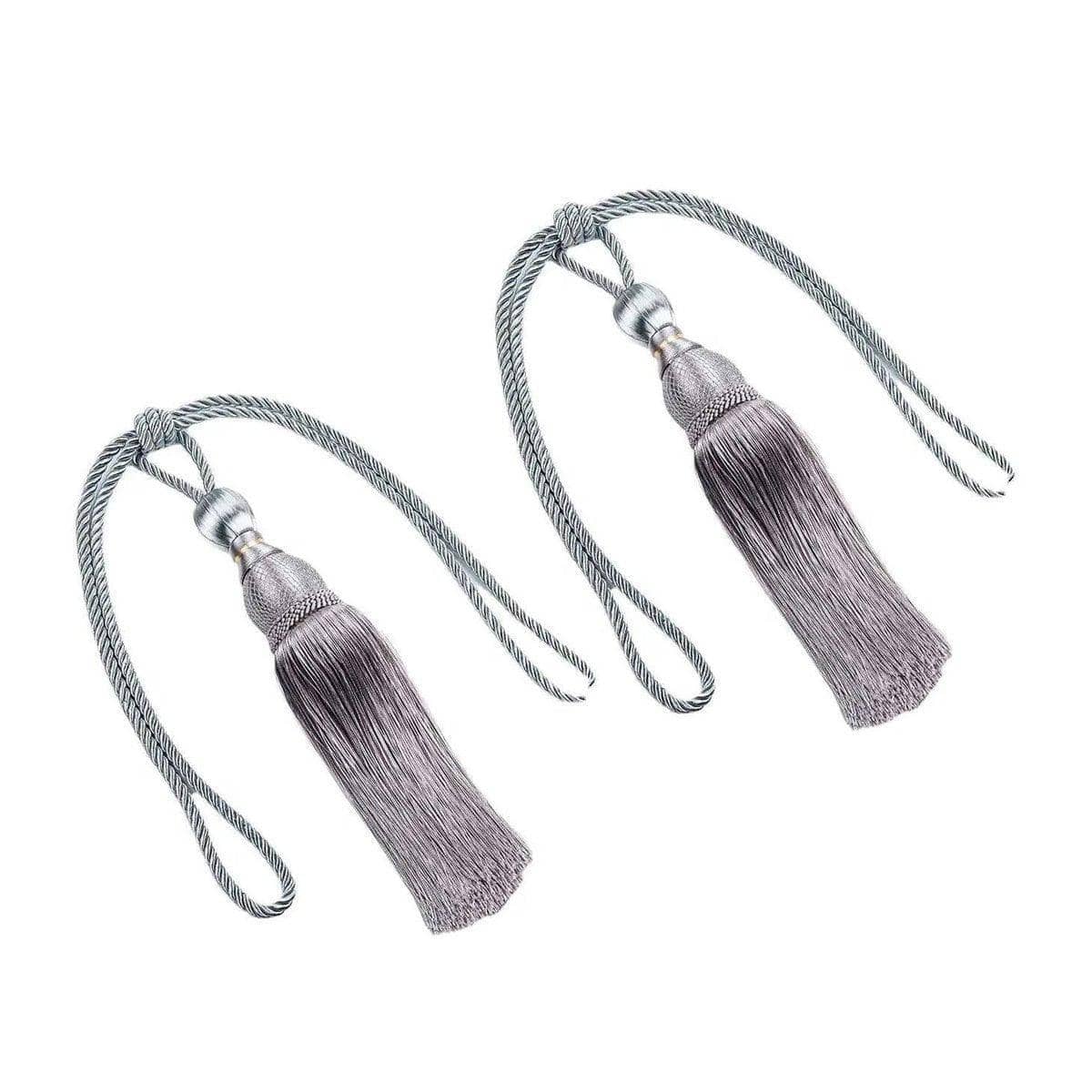 Silk-Like Tassel Curtain Tiebacks with Rope Loop, 1 Pair - Grey