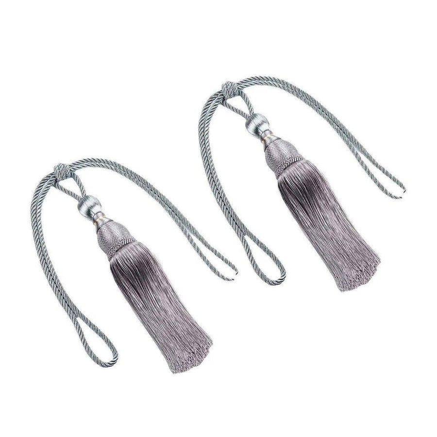 Silk-Like Tassel Curtain Tiebacks with Rope Loop, 1 Pair - Grey