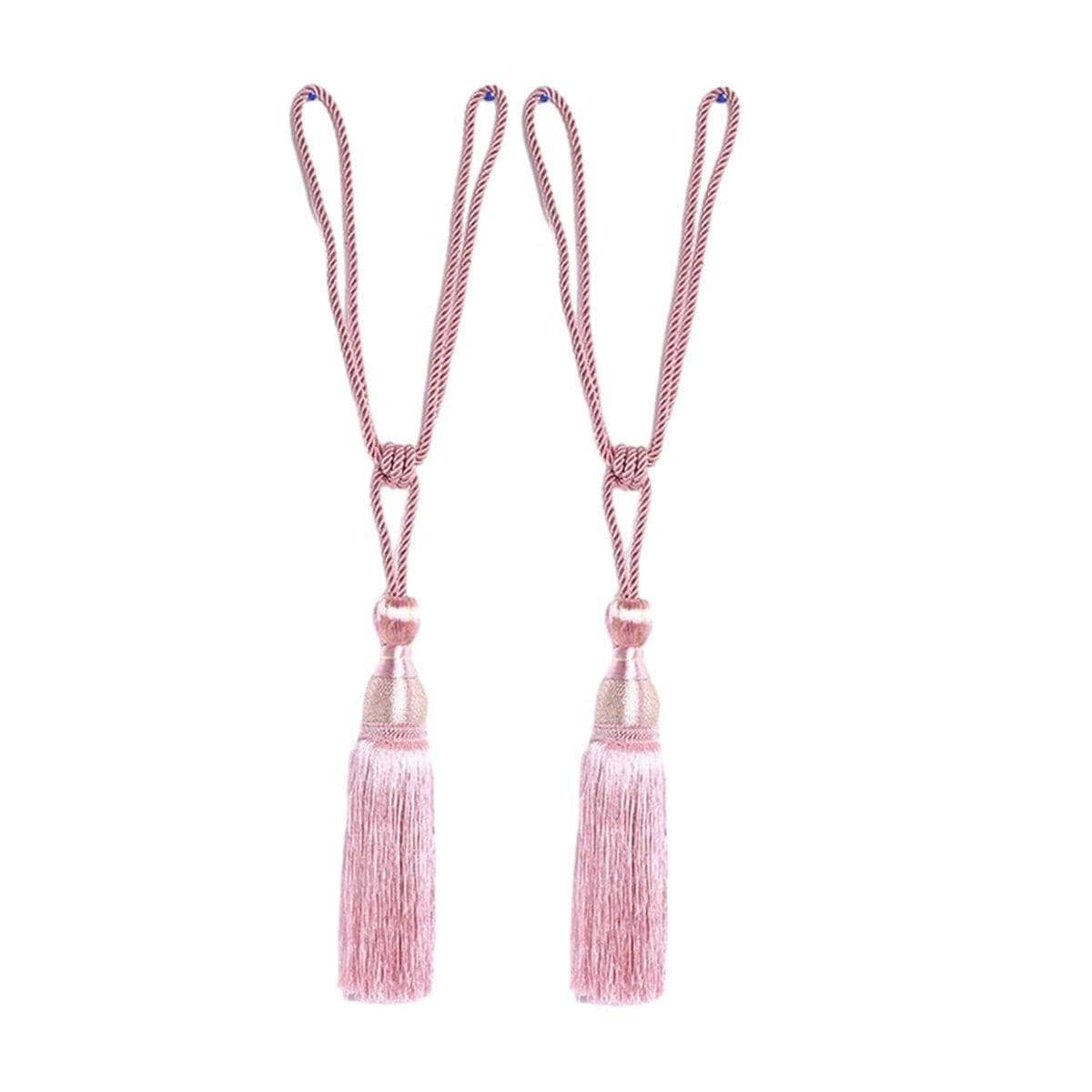 Silk-Like Tassel Curtain Tiebacks with Rope Loop, 1 Pair - Pink