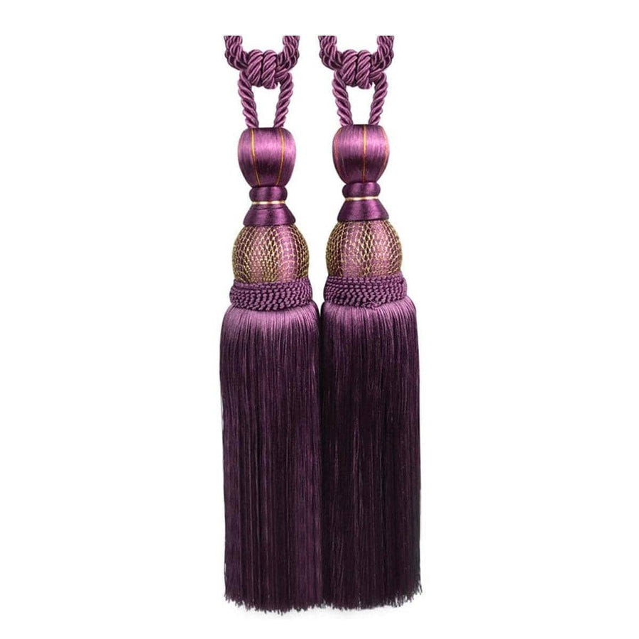 Silk-Like Tassel Curtain Tiebacks with Rope Loop, 1 Pair - Purple
