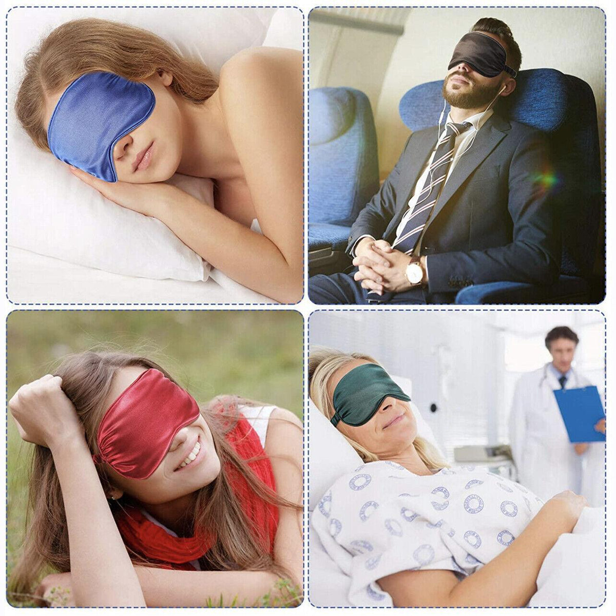 Silk Sleep Eye Mask with Elastic Strap - Beige - view 8