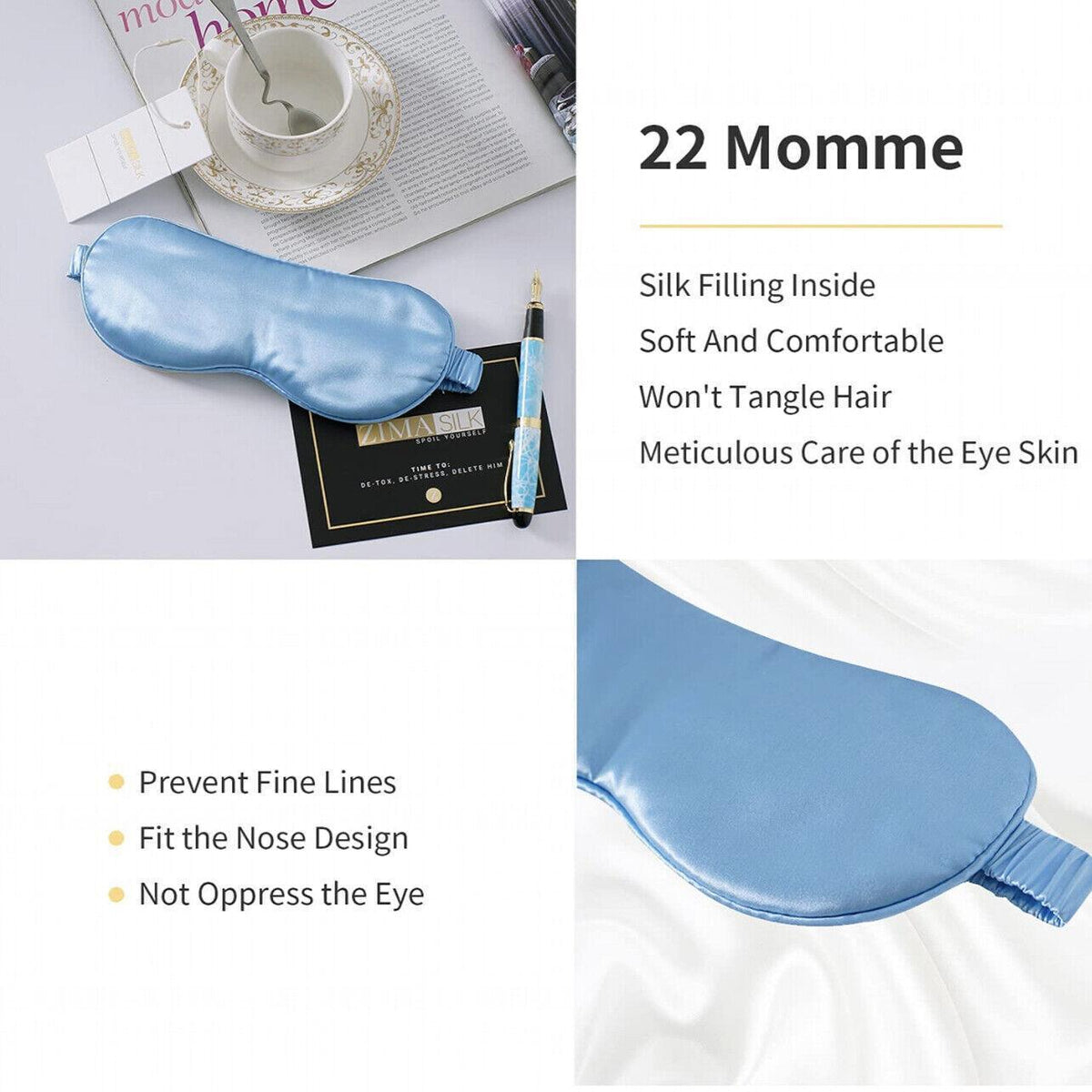 Silk Sleep Eye Mask with Elastic Strap - Pink and White - view 10