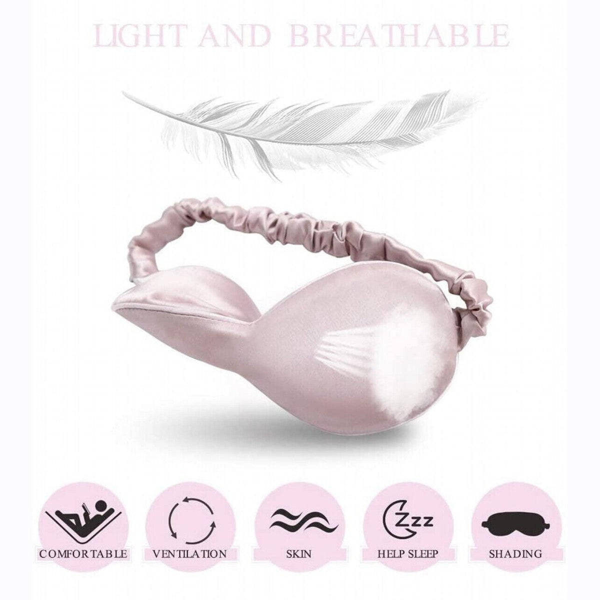 Silk Sleep Eye Mask with Elastic Strap - Pink and White - view 13
