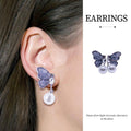 Silver Butterfly Stud Earrings with Pearl Drop for Women