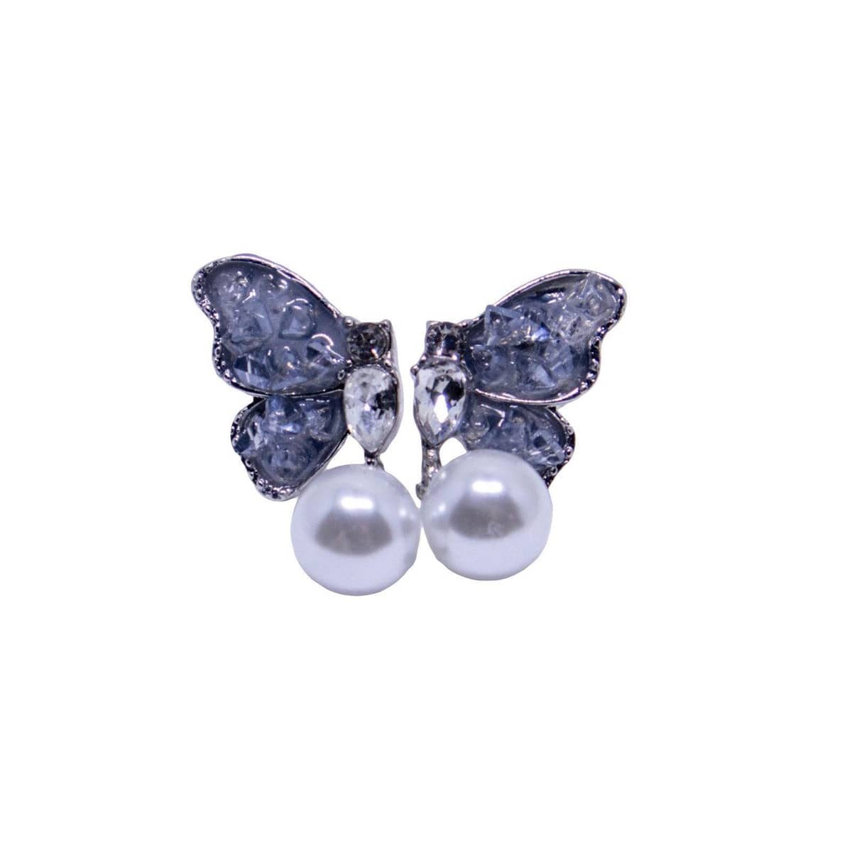 Silver Butterfly Stud Earrings with Pearl Drop for Women - view 2
