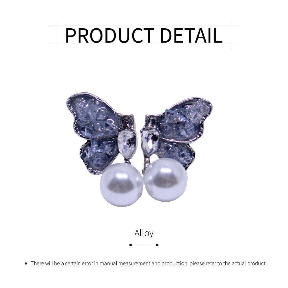 Silver Butterfly Stud Earrings with Pearl Drop for Women - view 3