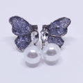 Silver Butterfly Stud Earrings with Pearl Drop for Women - view 4