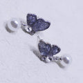 Silver Butterfly Stud Earrings with Pearl Drop for Women - view 5