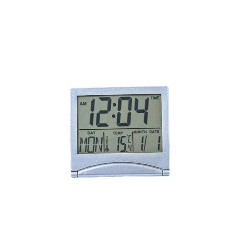 Silver Digital LCD Desk Alarm Clock with Calendar and Temperature Display - view 2