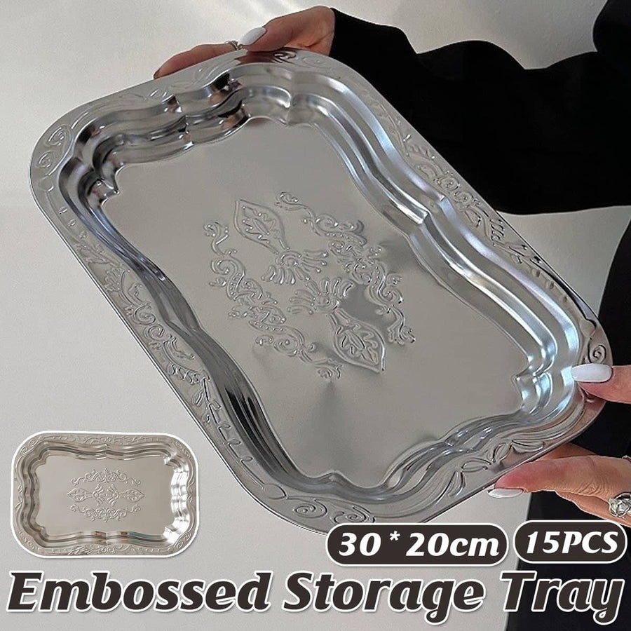 Silver Embossed Stainless Steel Decorative Trays, Pack of 15