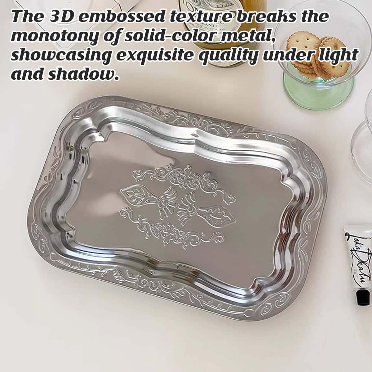 Silver Embossed Stainless Steel Decorative Trays, Pack of 15 - view 5