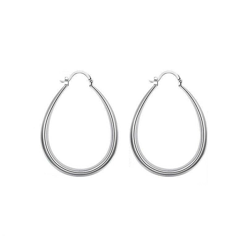 Silver Filled Oval Hoop Earrings, 41 mm High - Silver - view 2