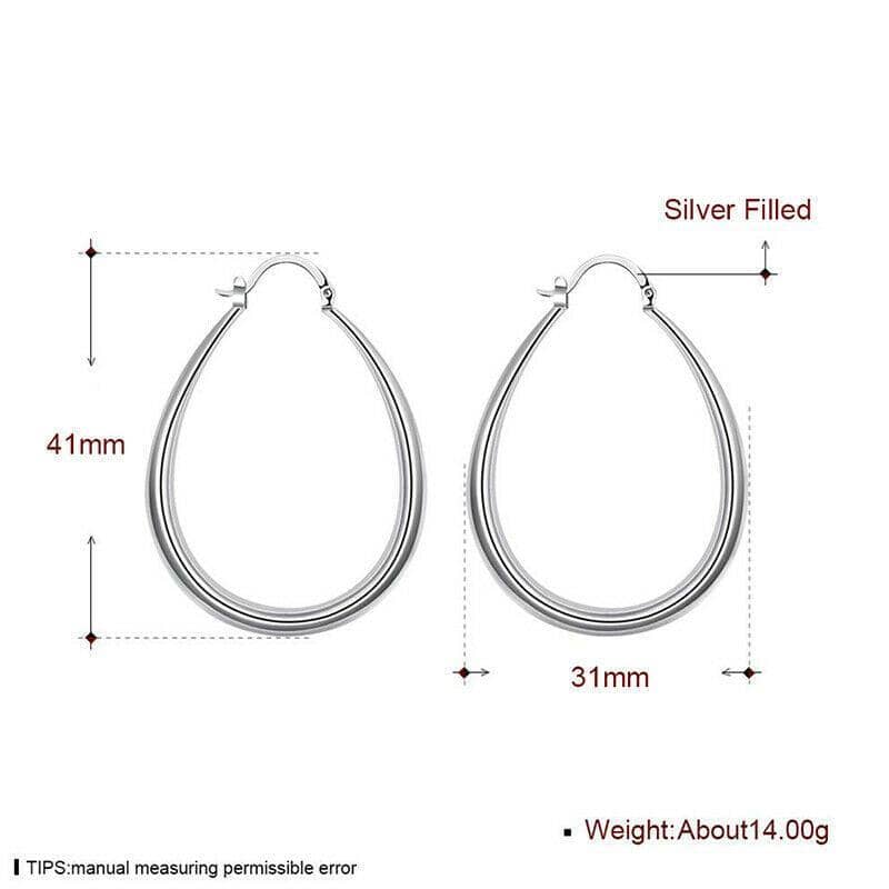 Silver Filled Oval Hoop Earrings, 41 mm High - Silver - view 3