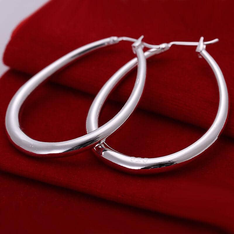 Silver Filled Oval Hoop Earrings, 41 mm High - Silver - view 5