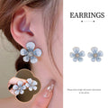 Silver Flower Earrings with Clear Crystal Accents for Women