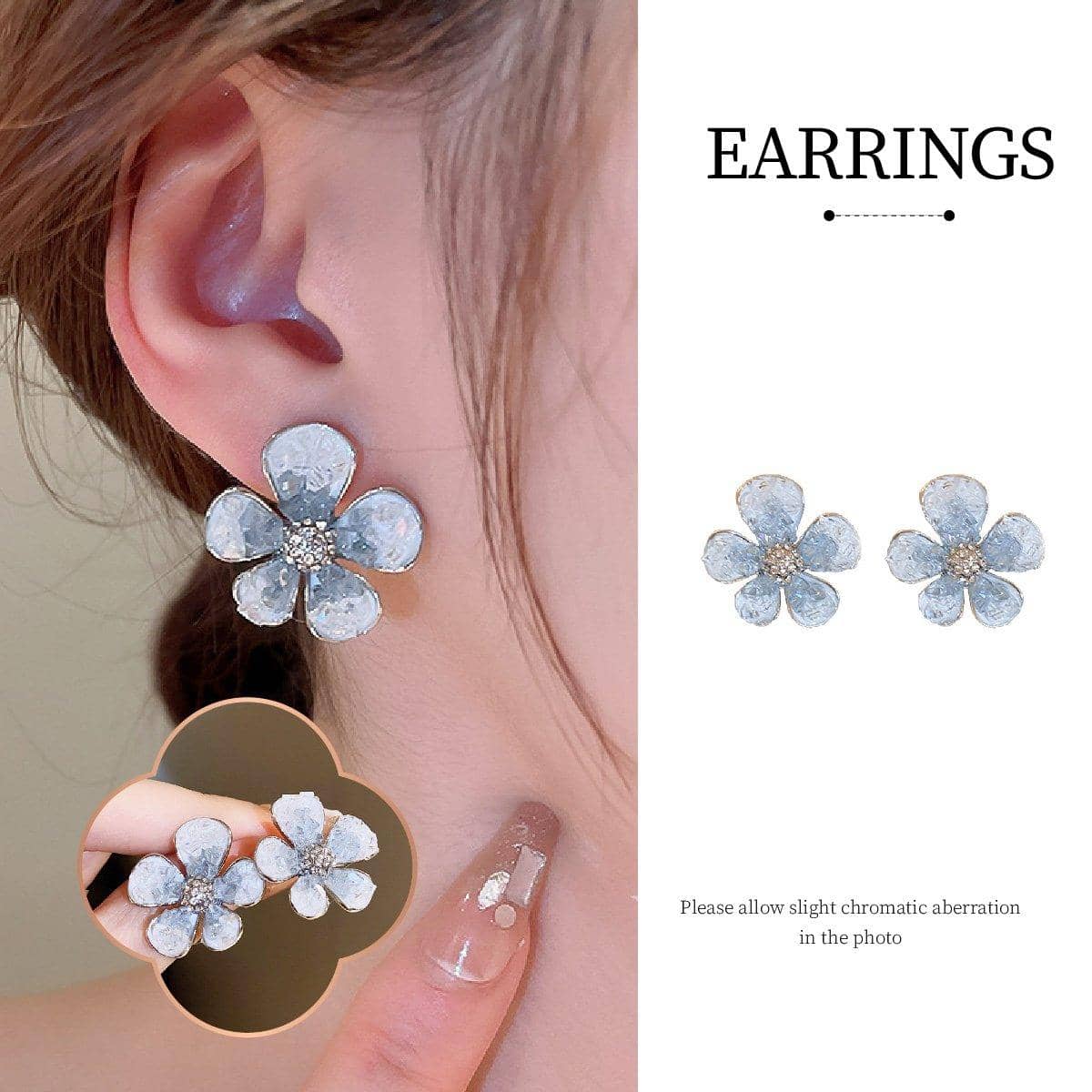 Silver Flower Earrings with Clear Crystal Accents for Women