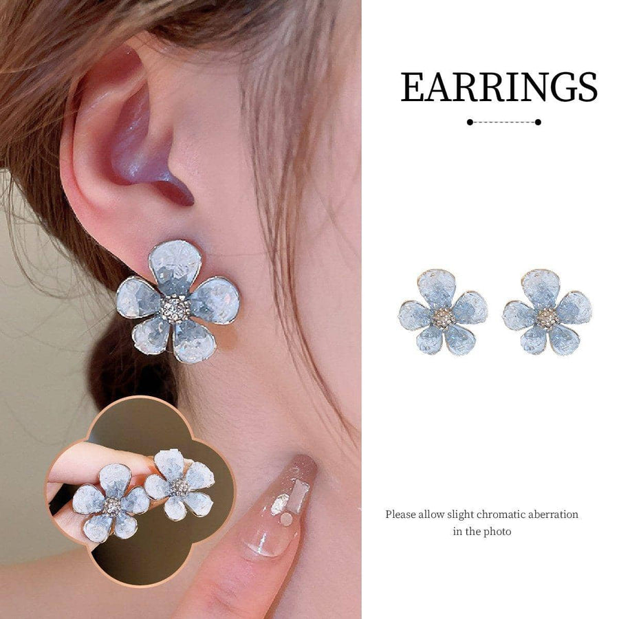 Silver Flower Earrings with Clear Crystal Accents for Women