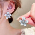 Silver Flower Earrings with Clear Crystal Accents for Women - view 4