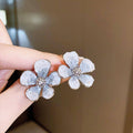 Silver Flower Earrings with Clear Crystal Accents for Women - view 5