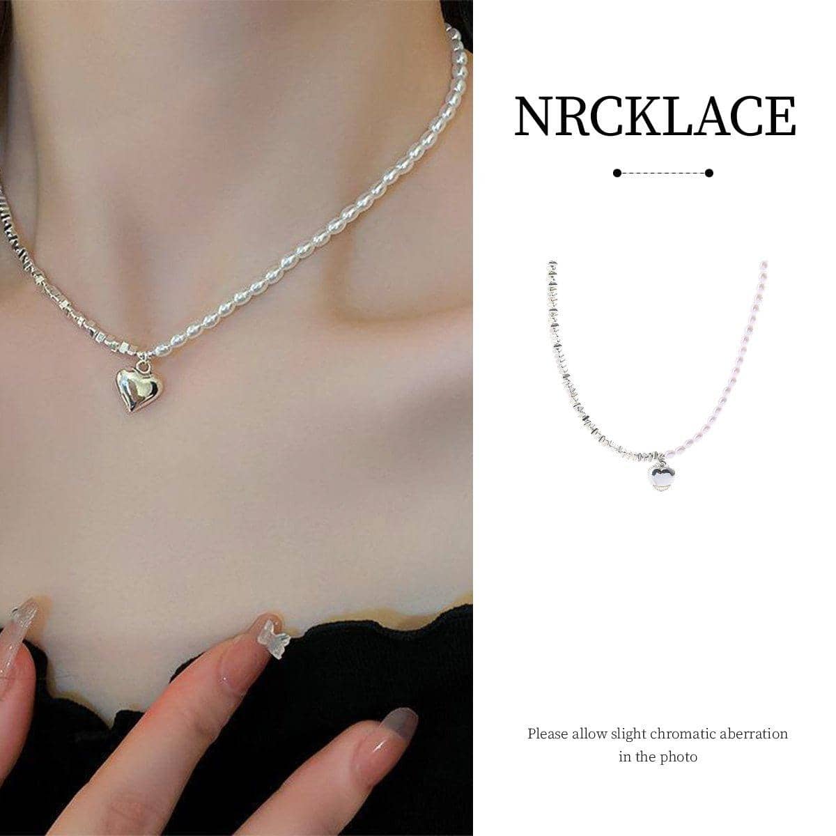 Silver Heart Pendant Necklace with Faux Pearls, Gift Jewellery