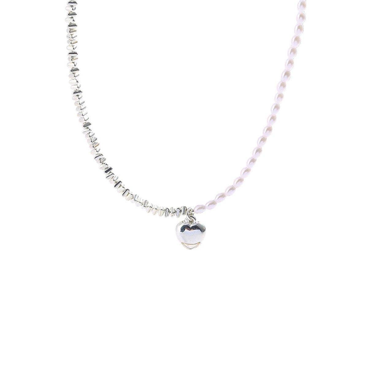 Silver Heart Pendant Necklace with Faux Pearls, Gift Jewellery - view 2