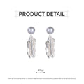 Silver Leaf Tassel Earrings with Grey Pearl Stud for Women - view 3