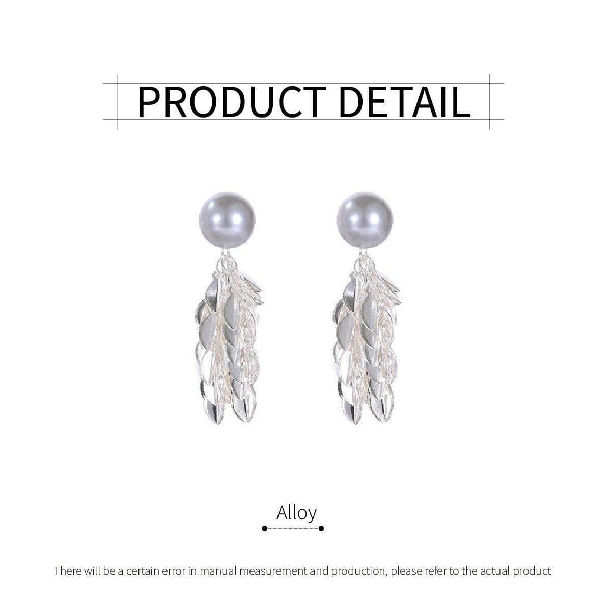 Silver Leaf Tassel Earrings with Grey Pearl Stud for Women - view 3