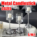 Silver Metal Glass Candlestick Holder for Table Decor - Small 26 cm - view 2
