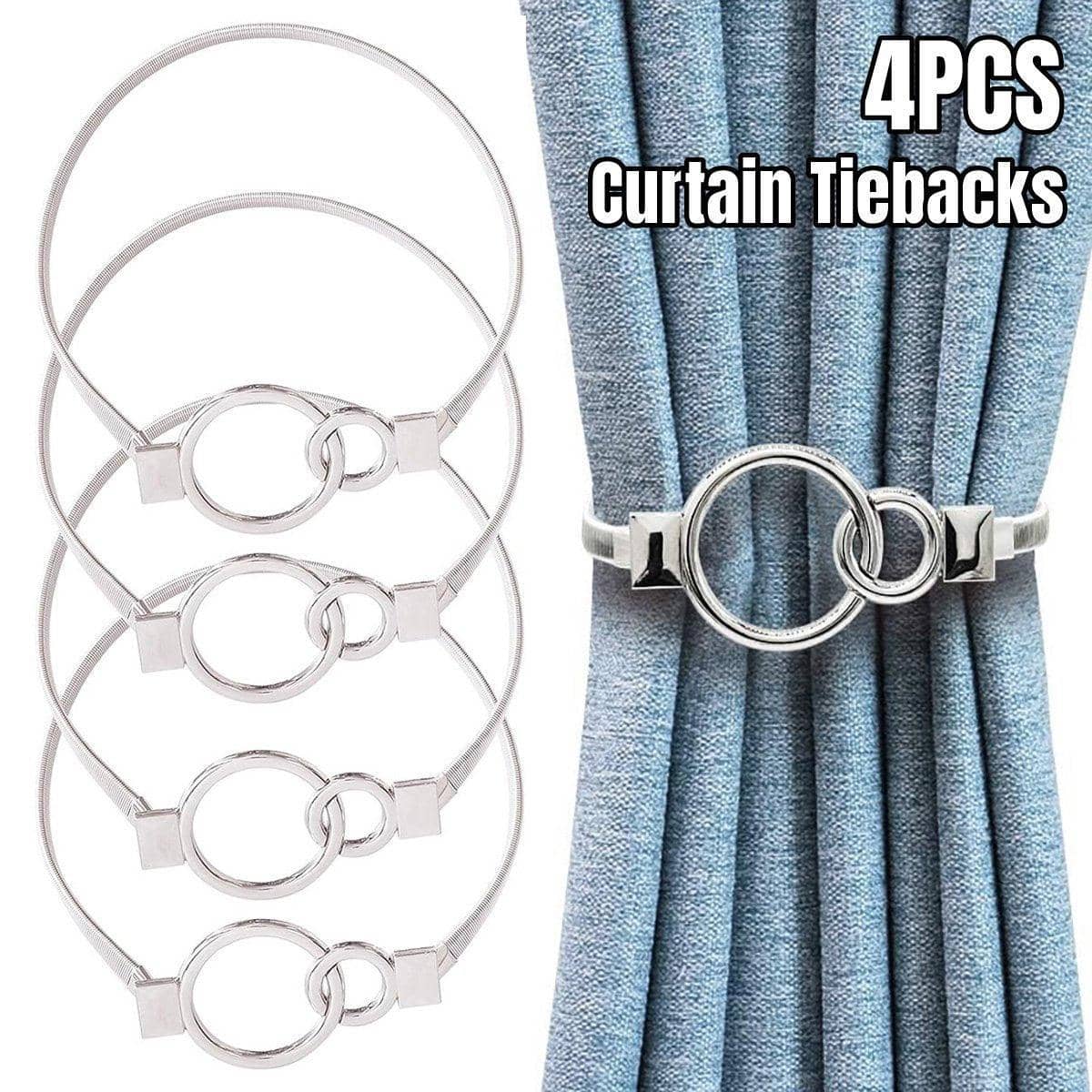 Silver Metal Spring Curtain Tiebacks Set of 4 for Window Drapes