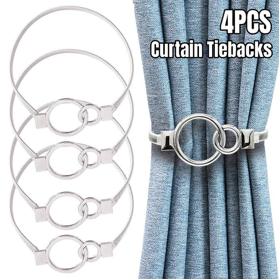 Silver Metal Spring Curtain Tiebacks Set of 4 for Window Drapes