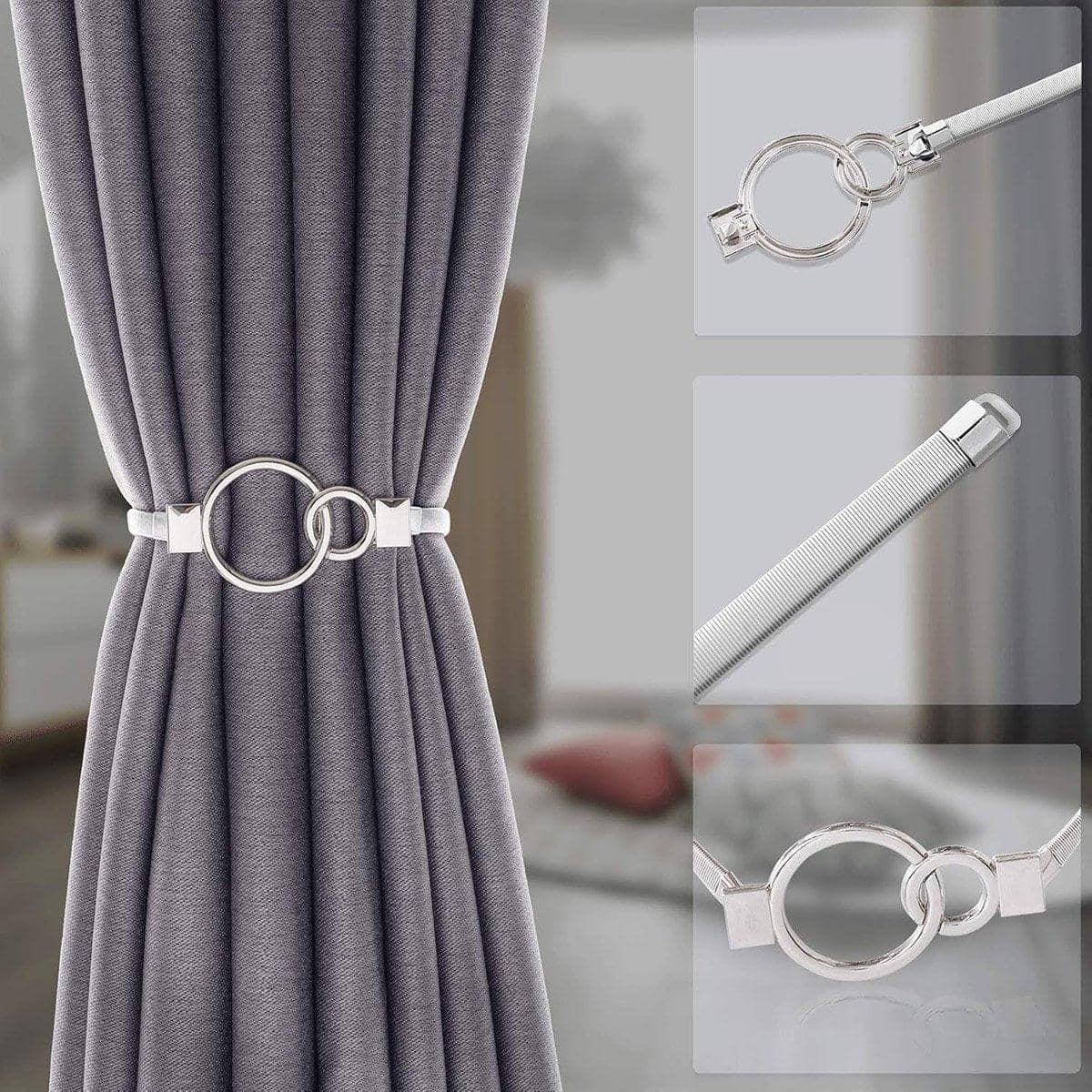 Silver Metal Spring Curtain Tiebacks Set of 4 for Window Drapes - view 5