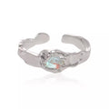 Silver Molten Open Ring with Crystal Stone - Style YGS