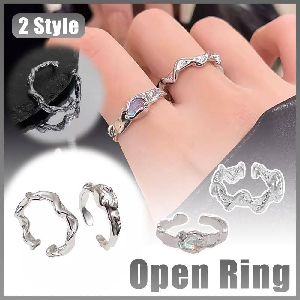 Silver Molten Open Ring with Crystal Stone - Style YGS - view 2