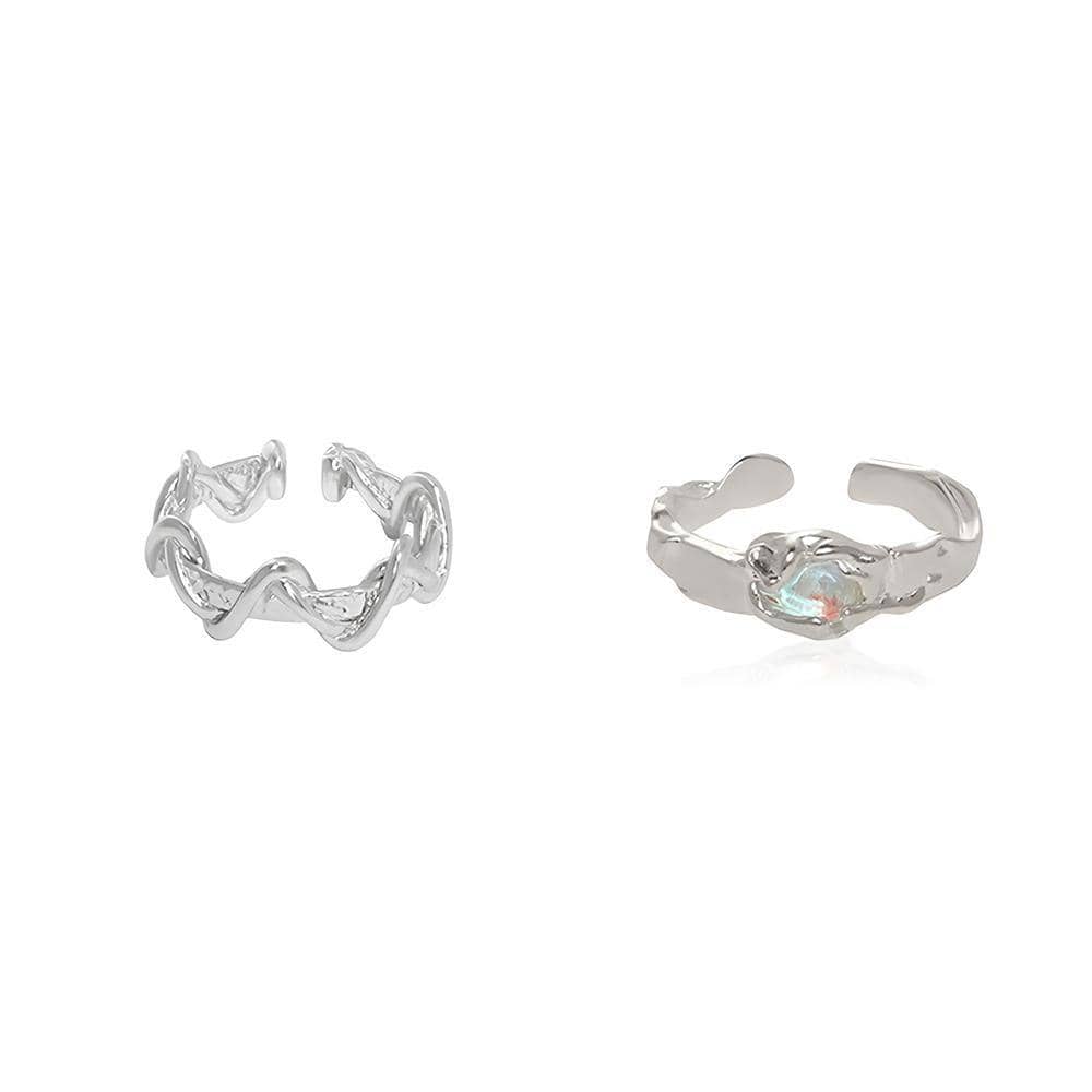 Silver Molten Open Ring with Crystal Stone - Style YGS - view 3