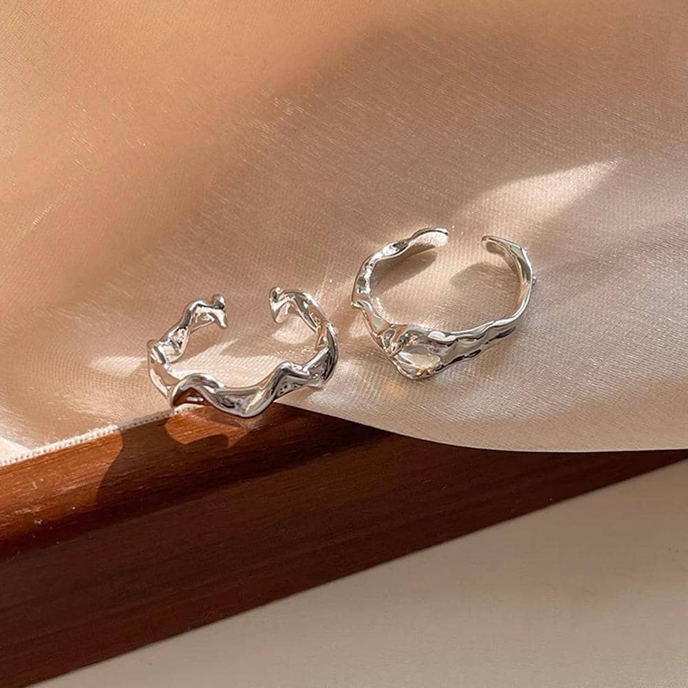 Silver Molten Open Ring with Crystal Stone - Style YGS - view 5