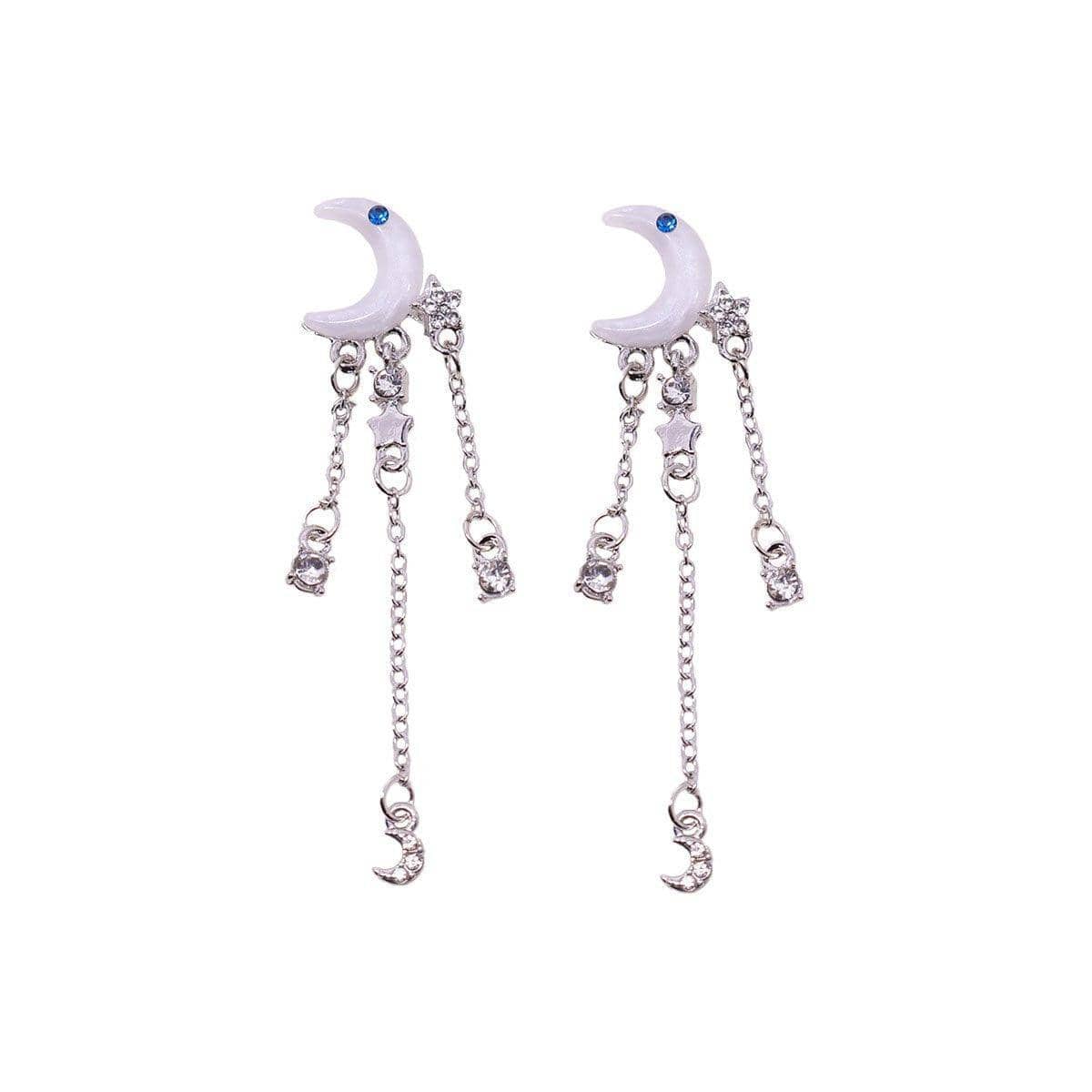 Silver Moon Crystal Tassel Drop Earrings for Women - view 2