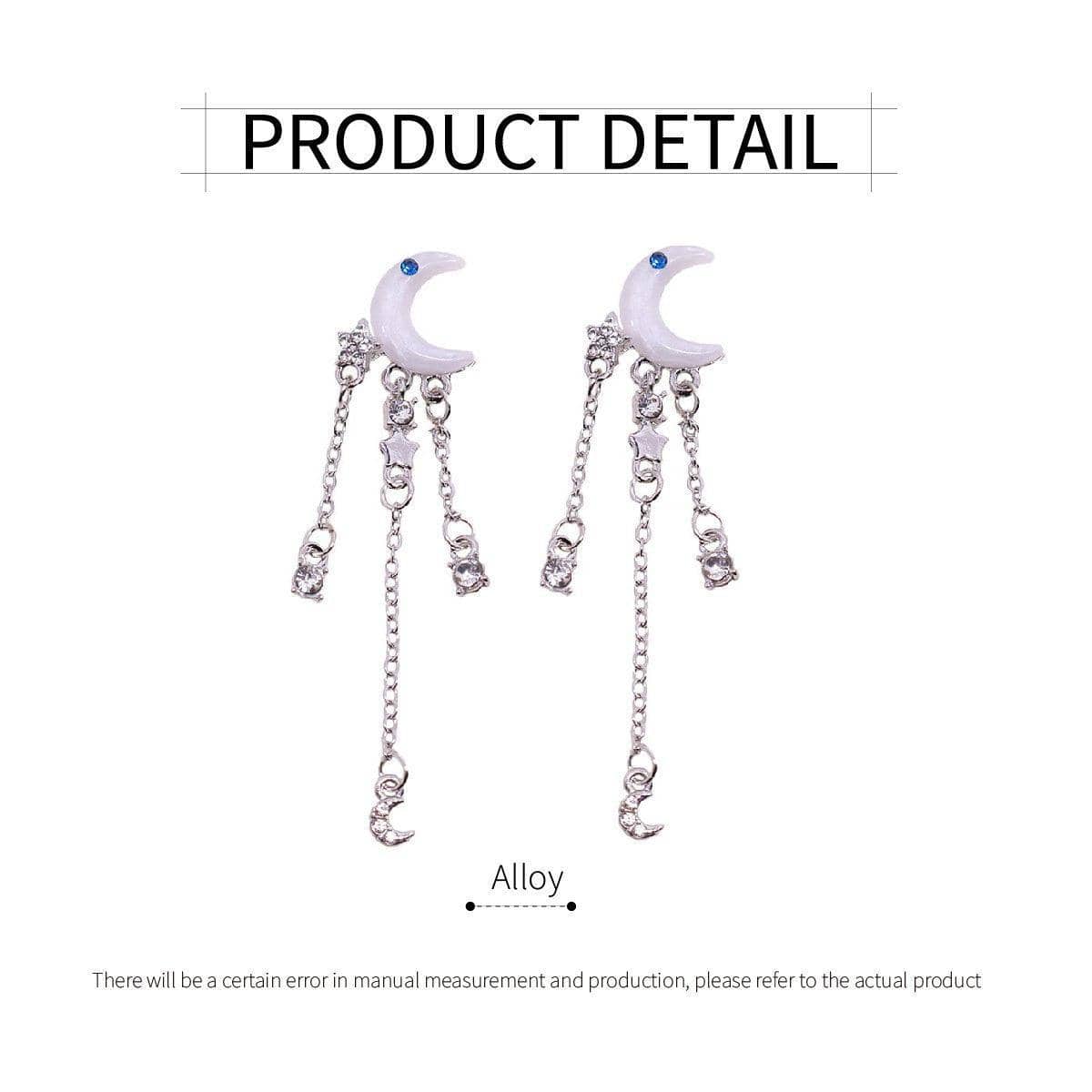 Silver Moon Crystal Tassel Drop Earrings for Women - view 3