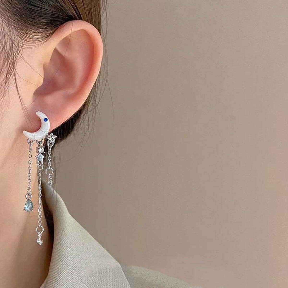 Silver Moon Crystal Tassel Drop Earrings for Women - view 4