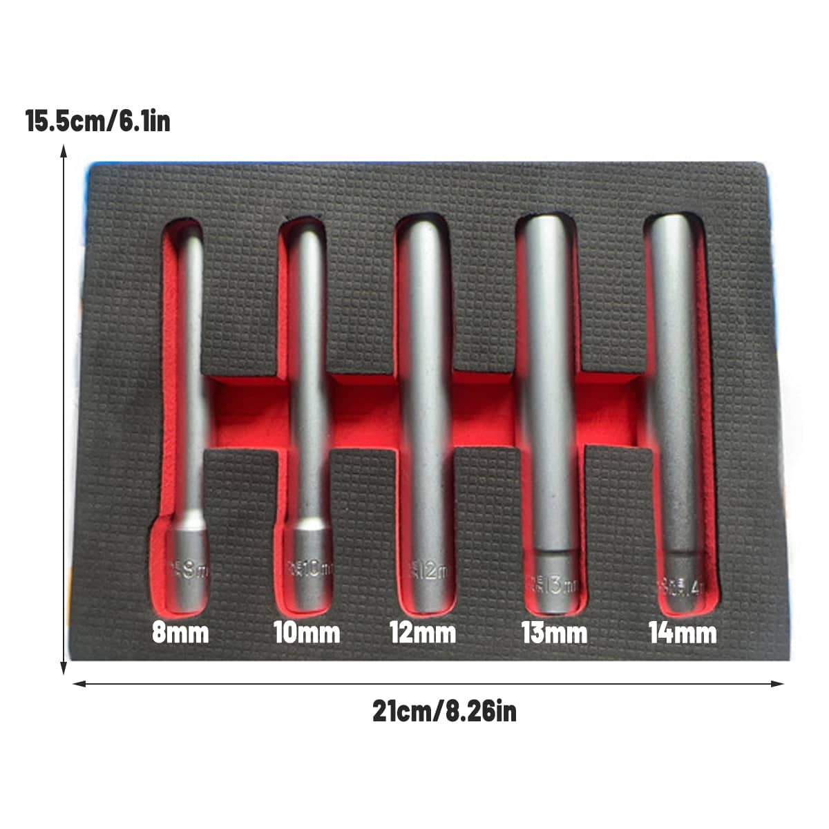 Silver Socket Extension Bar Set for Ratchet Wrench, 8 to 14 mm, Pack of 5 - view 3