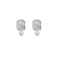 Silver Square Earrings with Crystal and Pearl Drop for Women - view 2