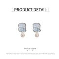 Silver Square Earrings with Crystal and Pearl Drop for Women - view 3