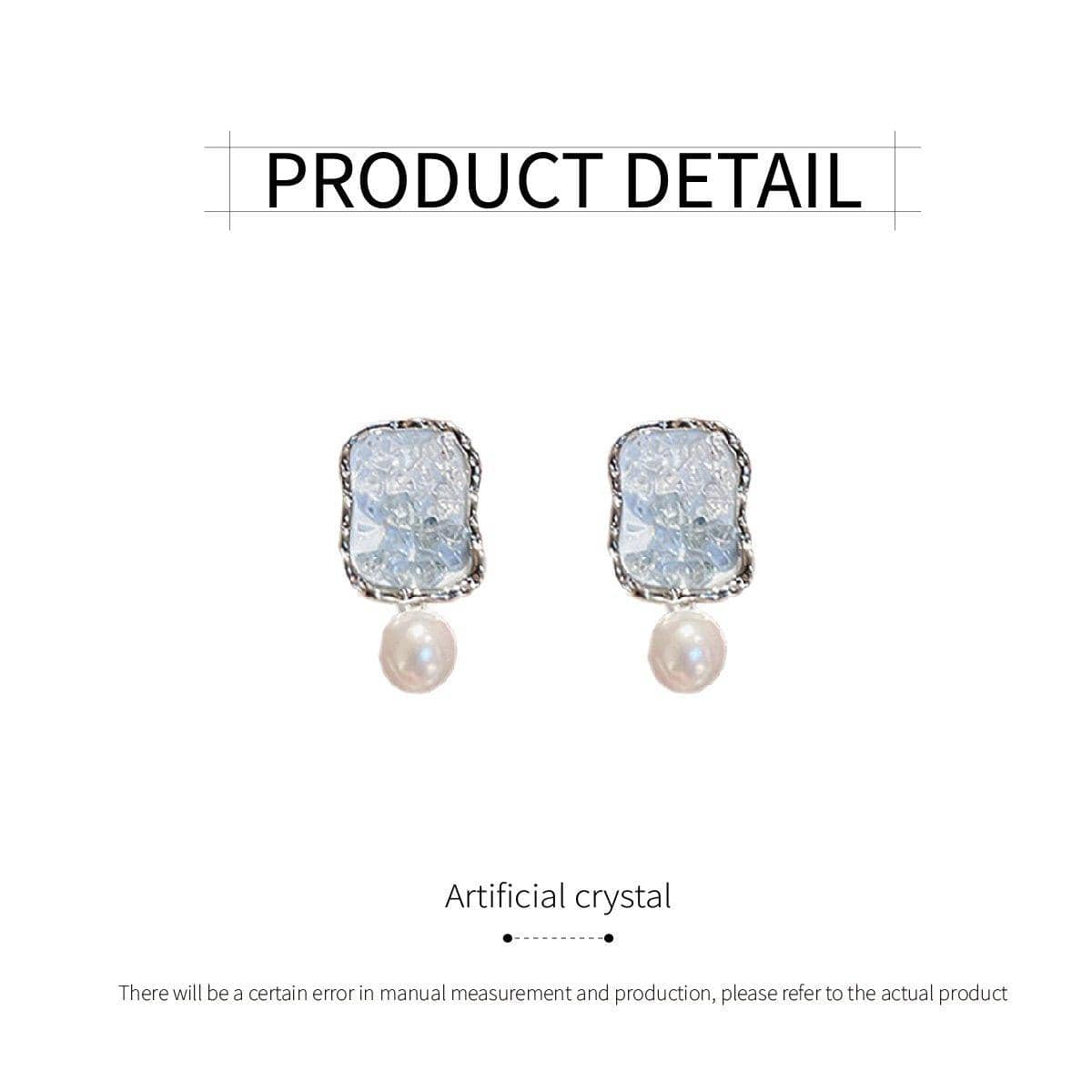 Silver Square Earrings with Crystal and Pearl Drop for Women - view 3