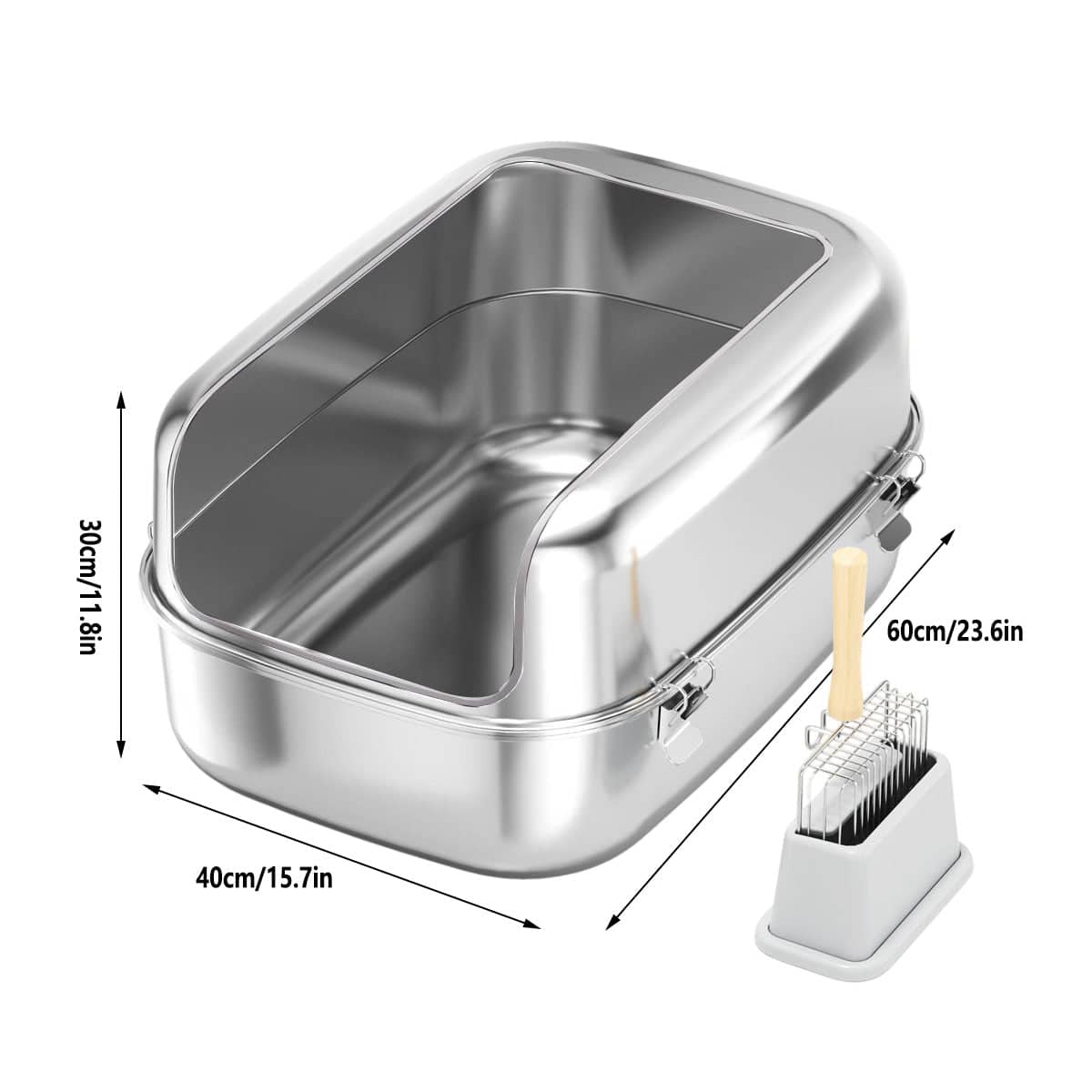 Silver Stainless Steel Cat Litter Box, Open Top - view 3
