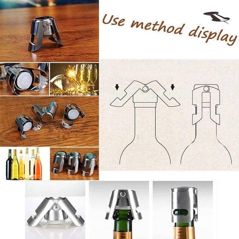 Silver Stainless Steel Champagne Stopper for Sparkling Wine, Pack of 3 - view 4