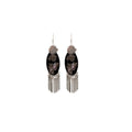 Silver Tassel Fringe Earrings for Women - Black Oval with Floral Detail