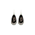 Silver Tassel Fringe Earrings for Women - Black Teardrop with Green Beaded Fringe