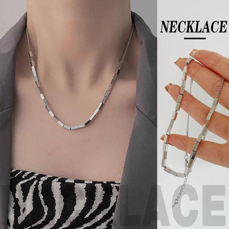 Silver Titanium Steel Slide Block Chain Necklace for Women