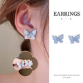 Silver Tone Butterfly Earrings with Clear Crystals for Women