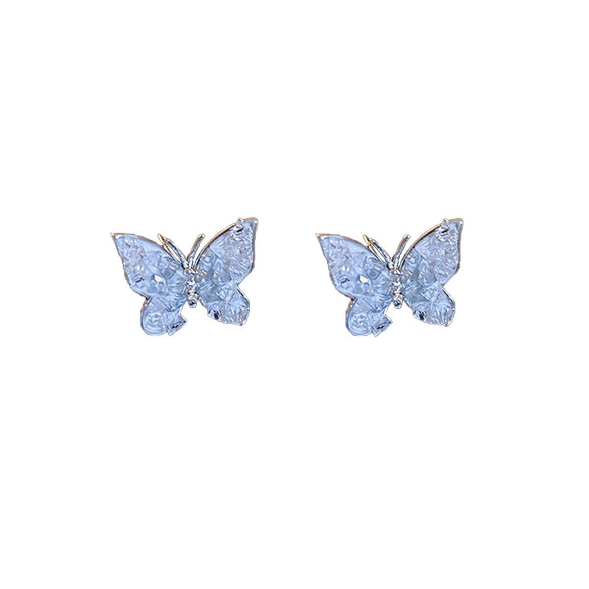 Silver Tone Butterfly Earrings with Clear Crystals for Women - view 2